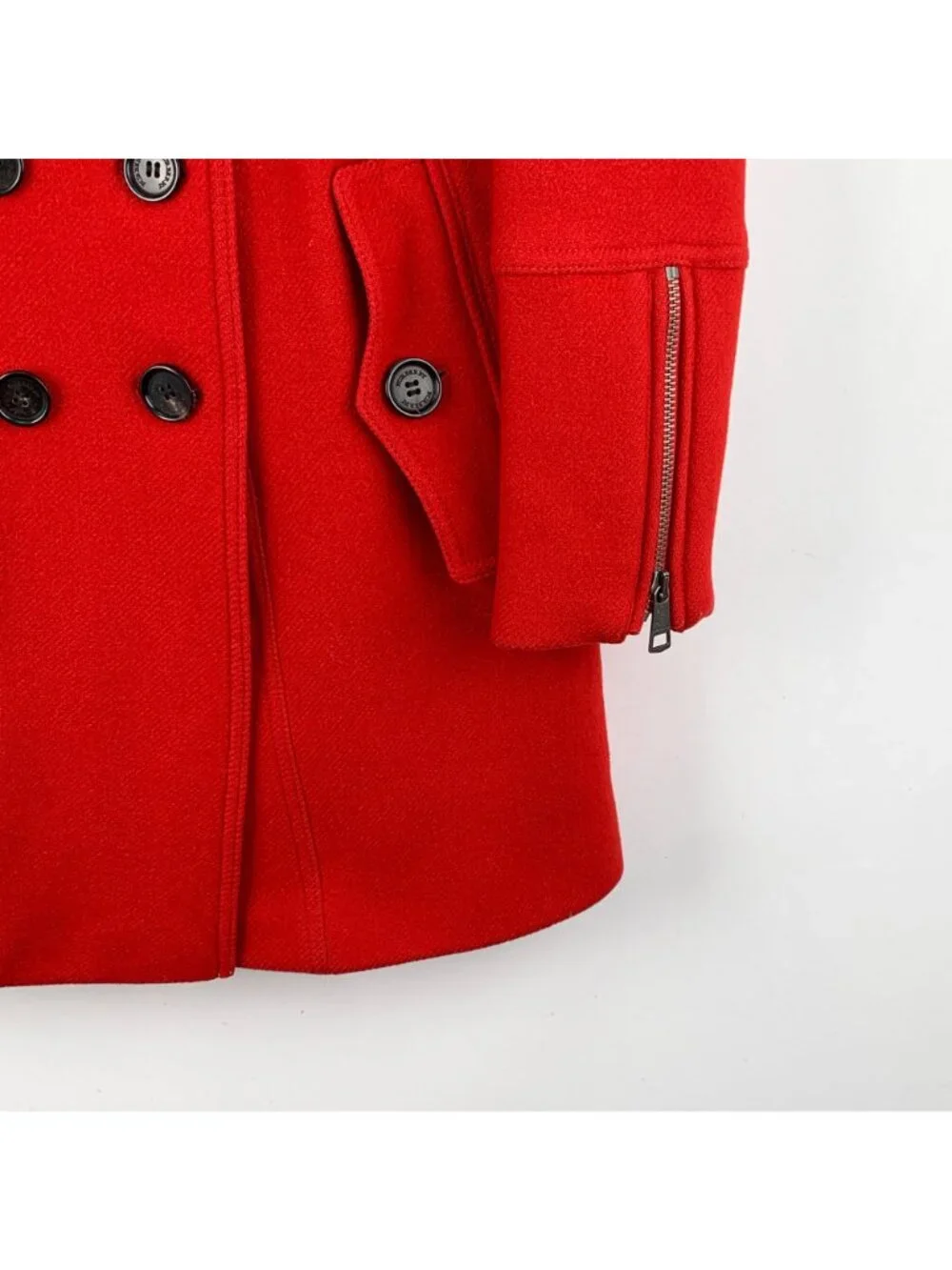 Burberry Red Wool Double-Breasted Long Coat - Picture 5 of 6